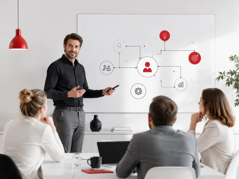 Consultant presenting business advice and organisational development topics to a professional team